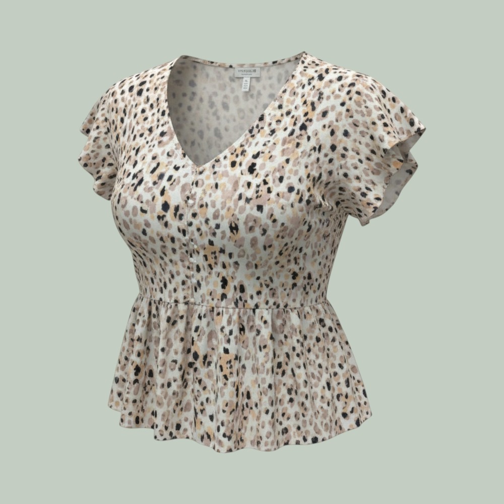Casual Chic Animal Print Peplum Top Womens 1X Multicolor Studio B by Bobeau